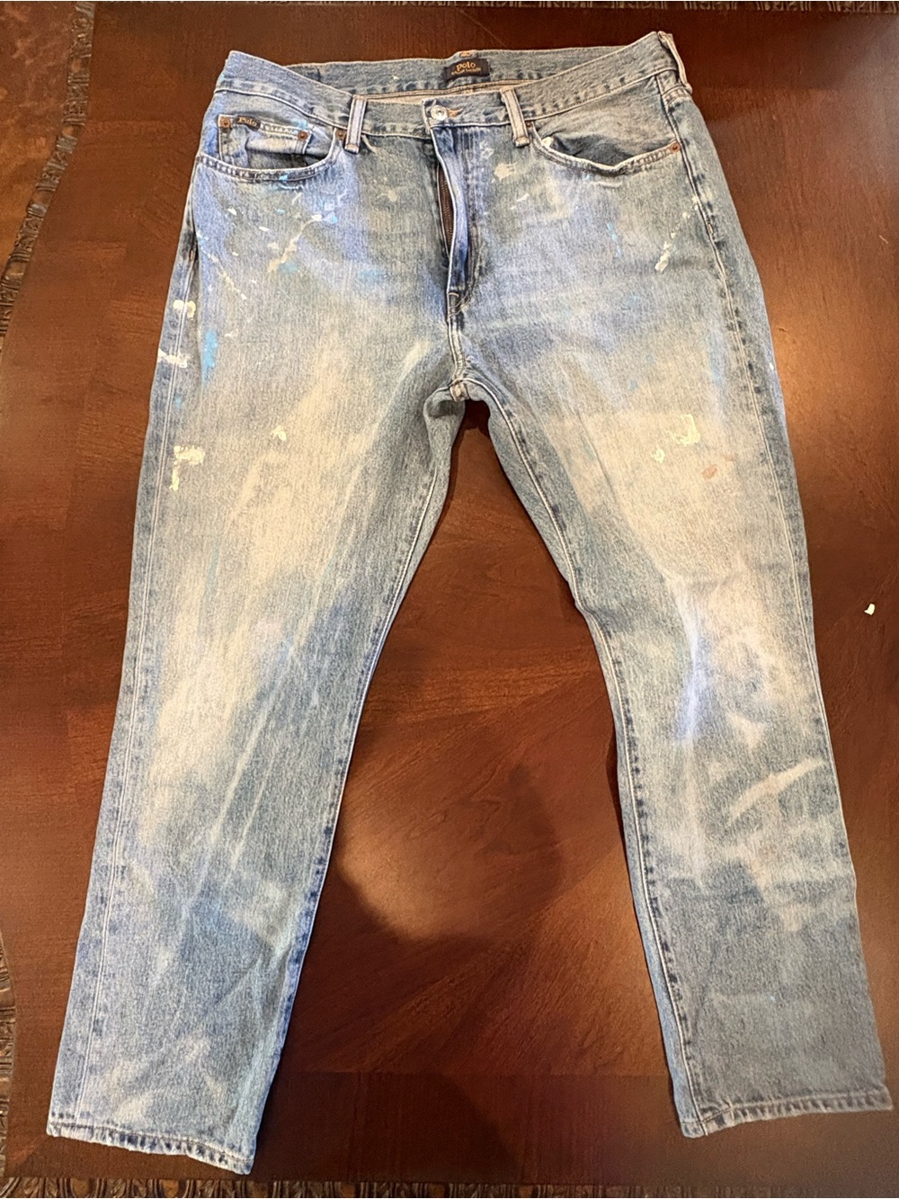 Ralph Lauren Light Wash Straight Jeans with Paint-Splatter Detail